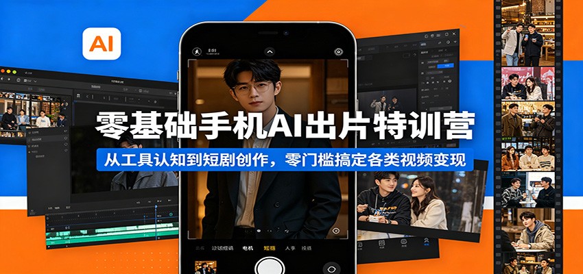 零基础手机AI出片特训营：从工具认知到短剧创作，零门槛搞定各类视频变现|网创挖金社
