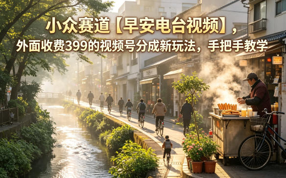 小众赛道【早安电台视频】，外面收费399的视频号分成新玩法，手把手教学|网创挖金社