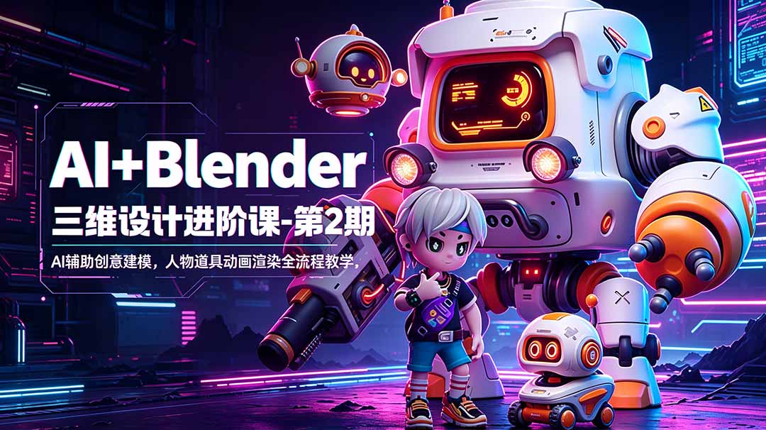 AI+Blender三维设计进阶课-第2期：AI辅助创意建模，人物道具动画渲染全流程教学|网创挖金社