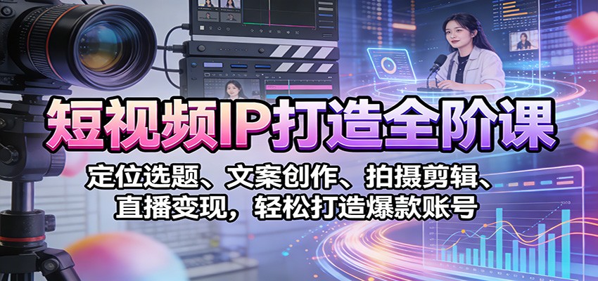 短视频IP打造全阶课：定位选题、文案创作、拍摄剪辑、直播变现，轻松打造爆款账号|网创挖金社