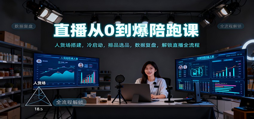 直播从0到爆陪跑课：人货场搭建，冷启动，排品选品，数据复盘，解锁直播全流程|网创挖金社