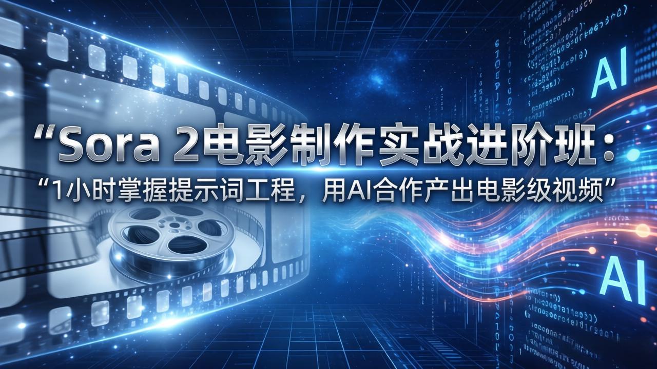 Sora 2电影制作实战进阶班：1小时掌握提示词工程，用AI合作产出电影级视频|网创挖金社