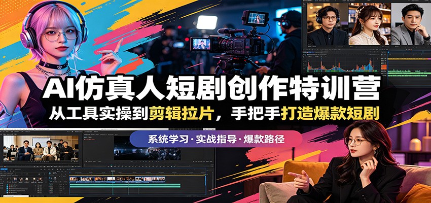 AI仿真人短剧创作特训营：从工具实操到剪辑拉片，手把手打造爆款短剧|网创挖金社
