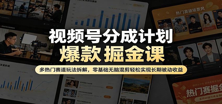视频号分成计划爆款掘金课：多热门赛道玩法拆解，零基础无脑混剪轻松实现长期被动收益|网创挖金社