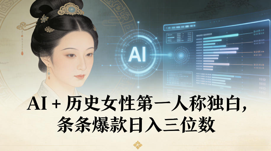 AI+历史女性第一人称独白，条条爆款日入三位数|网创挖金社