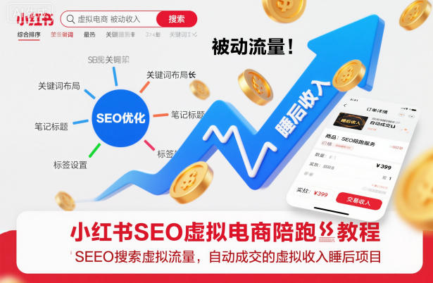 小红书SEO虚拟电商陪跑教程，实现seo搜索被动流量，自动成交的被动收入睡后项目|网创挖金社
