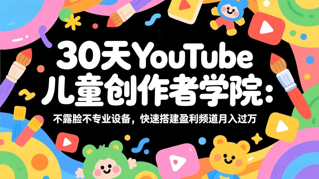 30天YouTube儿童创作者学院：不露脸不专业设备，快速搭建盈利频道月入过万|网创挖金社