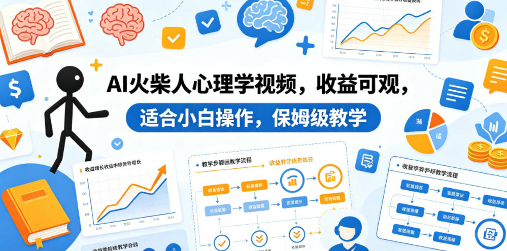 AI火柴人心理学视频，收益可观，适合小白操作，保姆级教学|网创挖金社