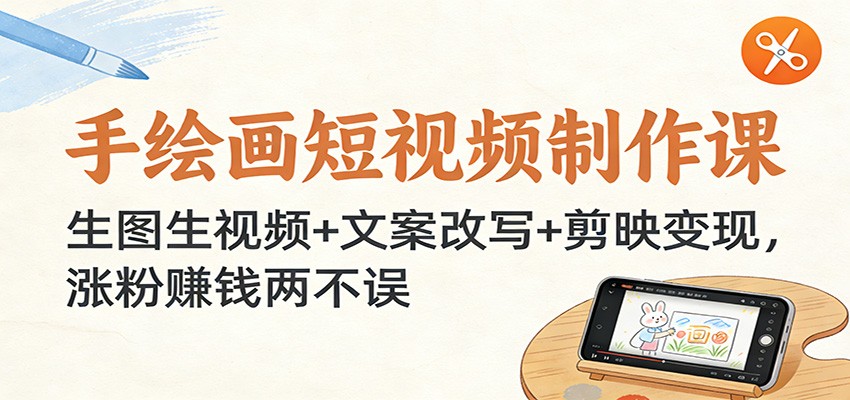 手绘画短视频制作课:生图生视频+文案改写+剪映变现,涨粉赚钱两不误|网创挖金社