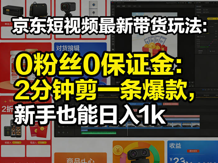京东短视频最新带货玩法，0粉丝0保证金，2分钟剪一条爆款，新手也能日入1k+【揭秘】|网创挖金社
