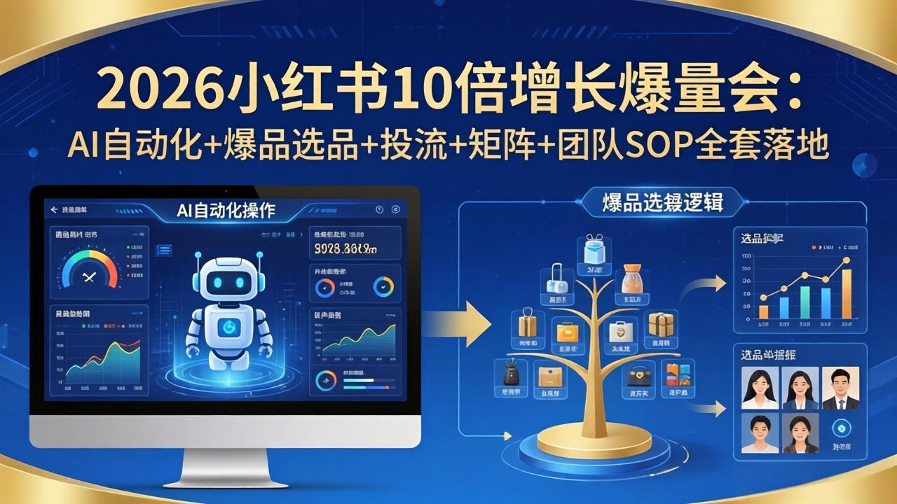2026小红书10倍增长爆量会：AI自动化+爆品选品+投流+矩阵+团队SOP全套落地|网创挖金社