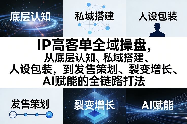 IP高客单全域操盘，从底层认知、私域搭建、人设包装，到发售策划、裂变增长、AI赋能的全链路打法|网创挖金社