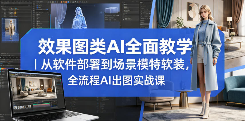 效果图类AI全面教学｜从软件部署到场景模特软装，全流程AI出图实战课|网创挖金社