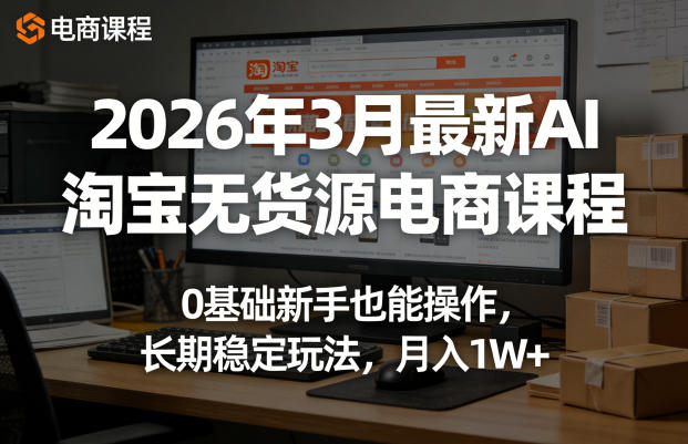 2026年3月最新AI淘宝无货源电商课程，0基础新手也能操作，长期稳定玩法，月入1W+(更新0410)|网创挖金社