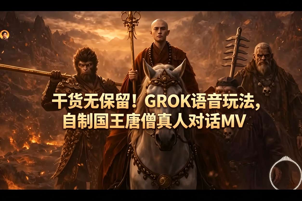 干货无保留！GROK语音玩法，自制国王唐僧真人对话MV|网创挖金社