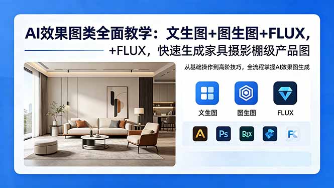 AI效果图类全面教学：文生图+图生图+FLUX，快速生成家具摄影棚级产品图|网创挖金社