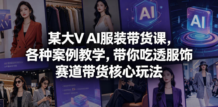 某大V AI服装带货课，各种案例教学，带你吃透服饰赛道带货核心玩法|网创挖金社