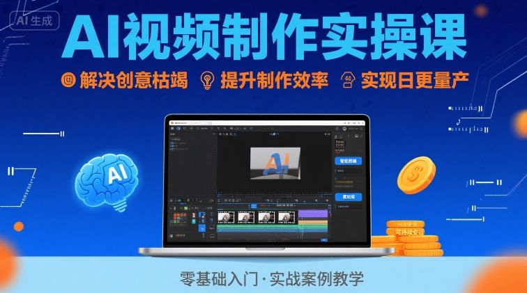 Ai视频制作实操课，解决创意枯竭、效率低下痛点，实现日更量产可持续变现(更新26年3月)|网创挖金社