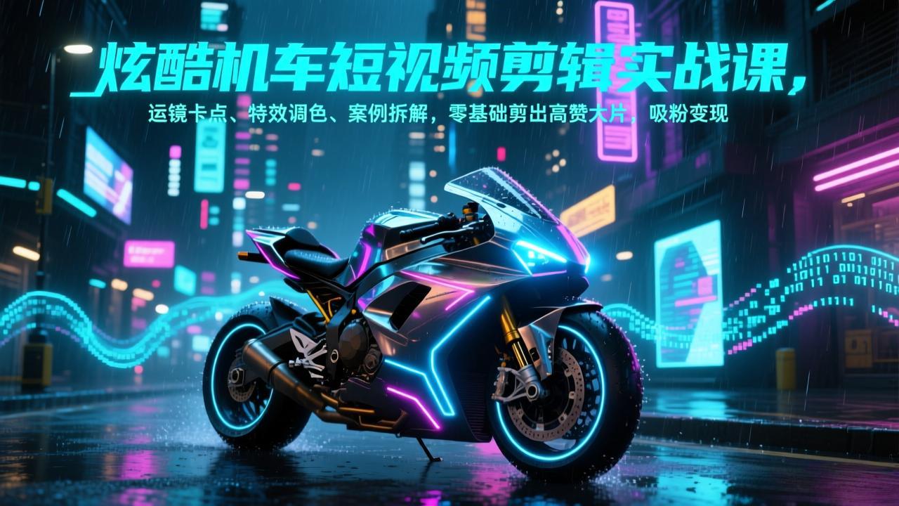 炫酷机车短视频剪辑实战课，运镜卡点、特效调色、案例拆解，零基础剪出高赞大片，吸粉变现|网创挖金社