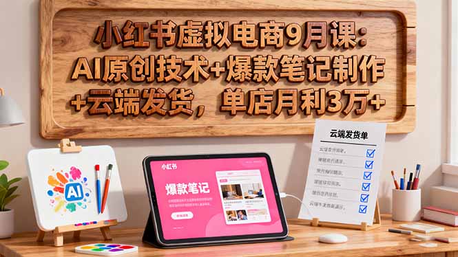 小红书虚拟电商9月课：AI原创技术+爆款笔记制作+云端发货，单店月利3万+|网创挖金社