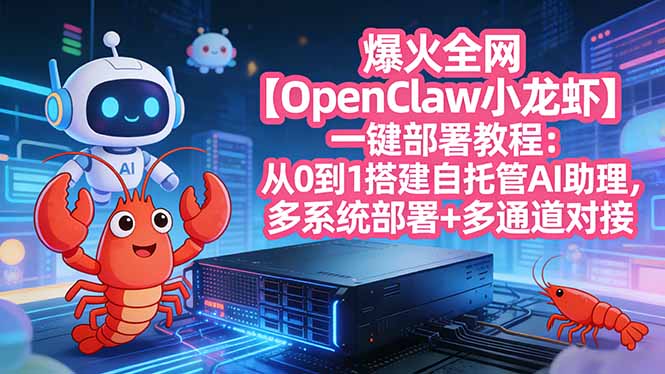 爆火全网【OpenClaw 小龙虾】一键部署教程：从0到1搭建自托管AI助理，多系统部署+多通道对接|网创挖金社