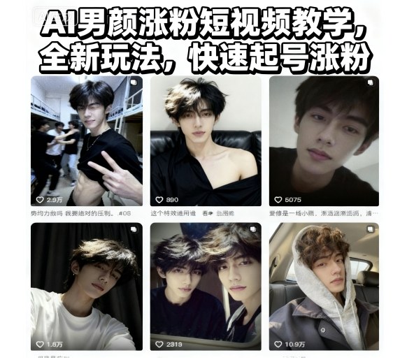 AI男颜涨粉短视频教学，全新玩法，快速起号涨粉|网创挖金社