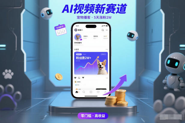 AI视频新赛道，宠物播客仅注册5天涨粉2W，收益非常可观|网创挖金社