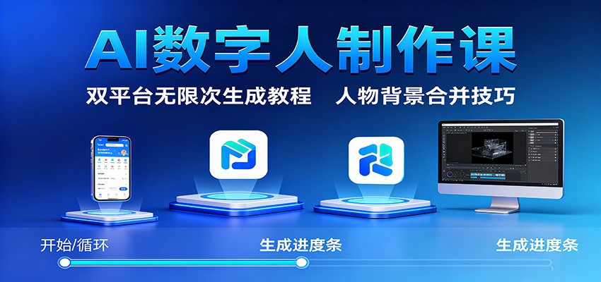 AI数字人制作课：双平台无限次生成教程，人物背景合并技巧|网创挖金社