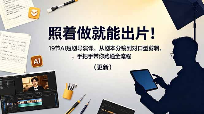 照着做就能出片！19节AI短剧导演课，从剧本分镜到对口型剪辑，手把手带你跑通全流程(更新|网创挖金社