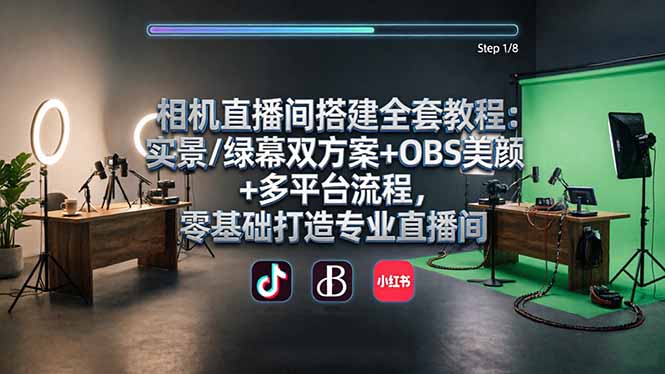相机直播间搭建全套教程：实景/绿幕双方案+OBS美颜+多平台流程，零基础打造专业直播间|网创挖金社