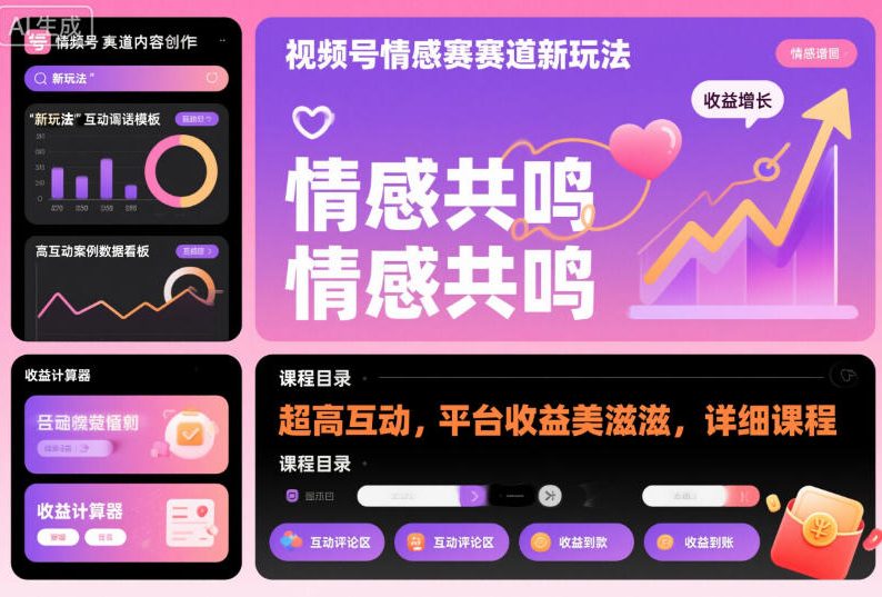 视频号情感赛道新玩法，超高互动，平台收益美滋滋，详细课程|网创挖金社