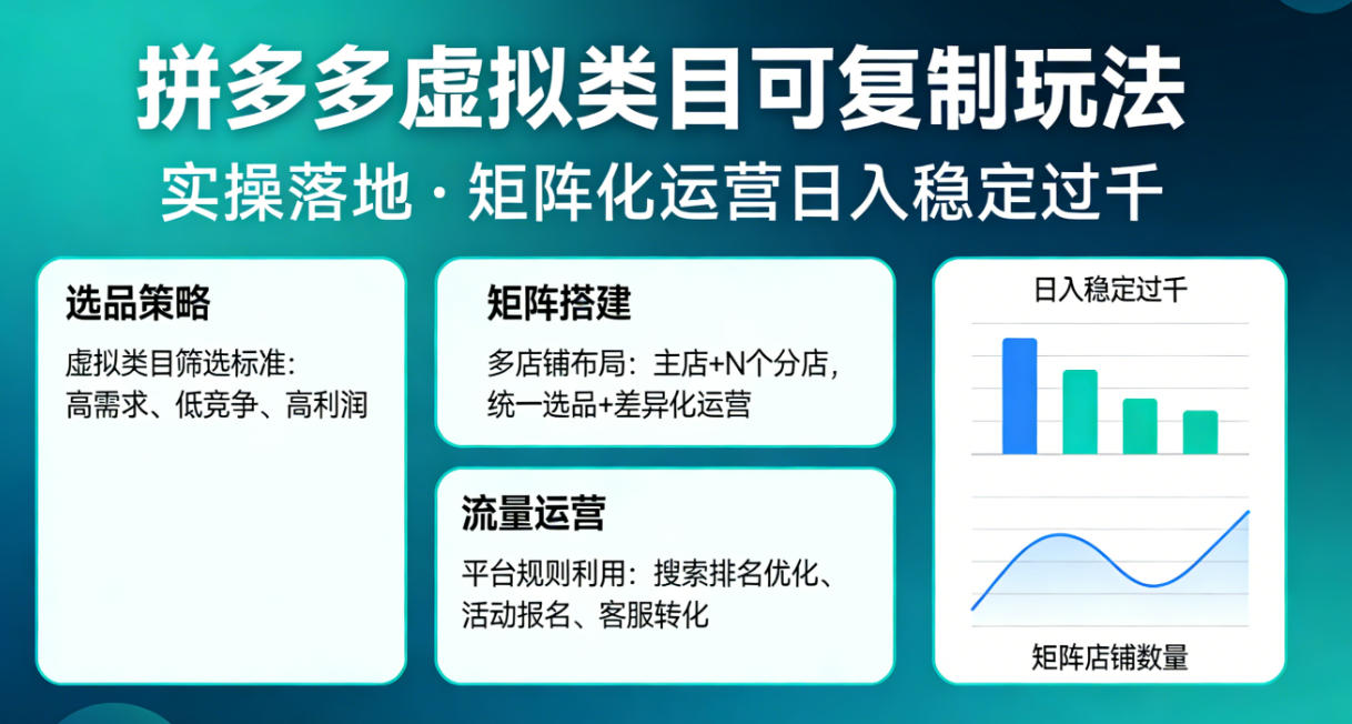 拼多多虚拟类目可复制玩法,实操落地,矩阵化日入稳定过千【揭秘】|网创挖金社