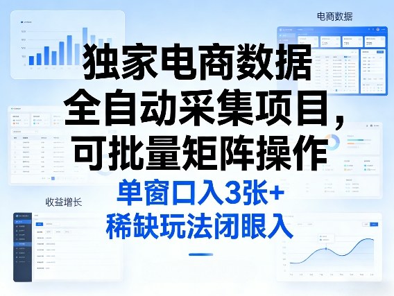 独家电商数据全自动采集项目，可批量矩阵操作，单窗口日入3张+，稀缺玩法闭眼入【揭秘】|网创挖金社