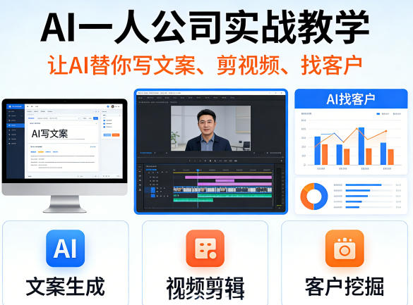 AI一人公司实战教学，让AI替你写文案、剪视频、找客户|网创挖金社
