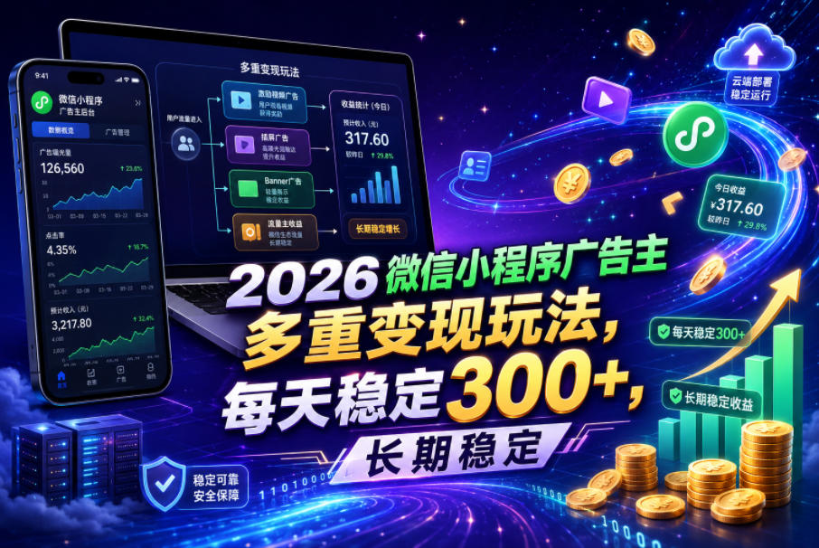 2026微信小程序广告主，多重变现玩法，每天稳定300+，长期稳定【揭秘】|网创挖金社