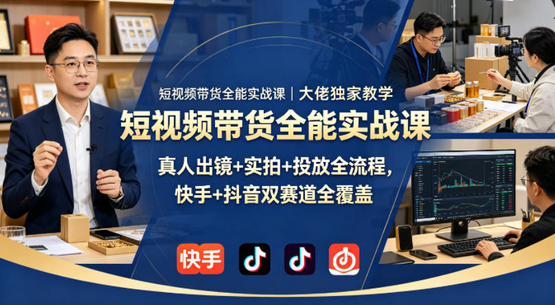 短视频带货全能实战课｜大佬独家教学，真人出镜+实拍+投放全流程，快手+抖音双赛道全覆盖|网创挖金社