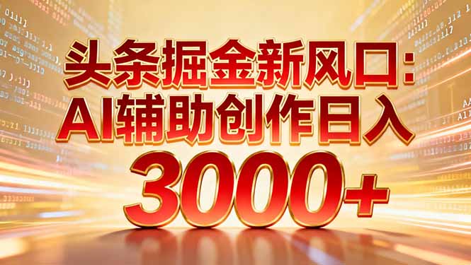 头条掘金新风口：AI辅助创作日入3000+，矩阵玩法当天启动隔天见效|网创挖金社