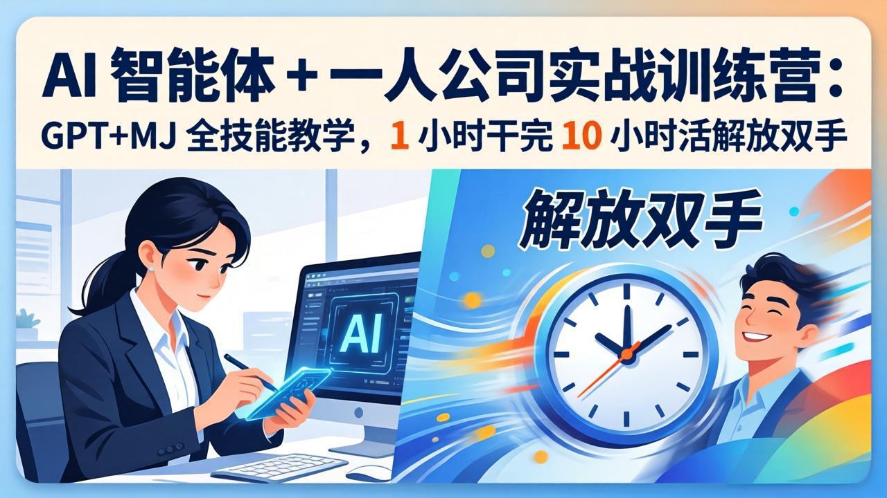 AI 智能体 + 一人公司实战训练营：GPT+MJ 全技能教学，1 小时干完 10 小时活解放双手|网创挖金社