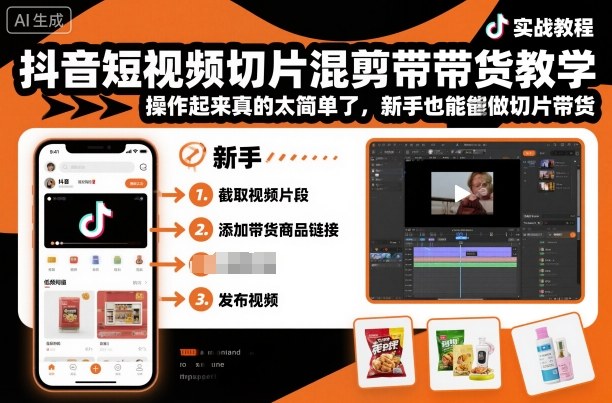 抖音短视频切片混剪带货教学，操作起来真的太简单了，新手也能做切片带货|网创挖金社
