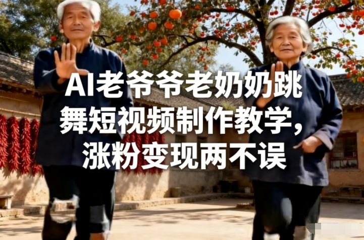 AI老爷爷老奶奶跳舞短视频制作教学，涨粉变现两不误|网创挖金社