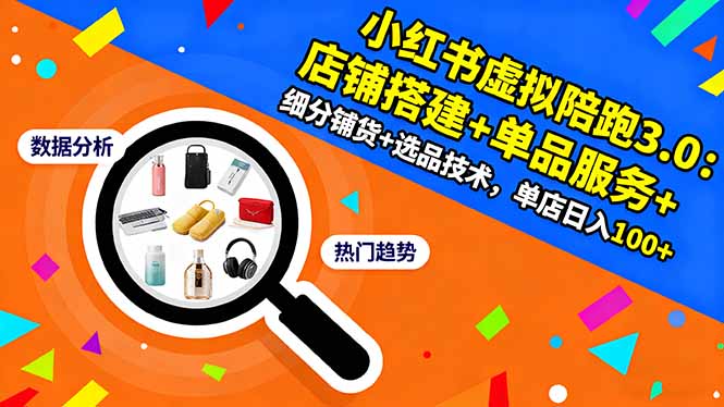 小红书虚拟陪跑3.0：店铺搭建+单品服务+细分铺货+选品技术，单店日入100+|网创挖金社