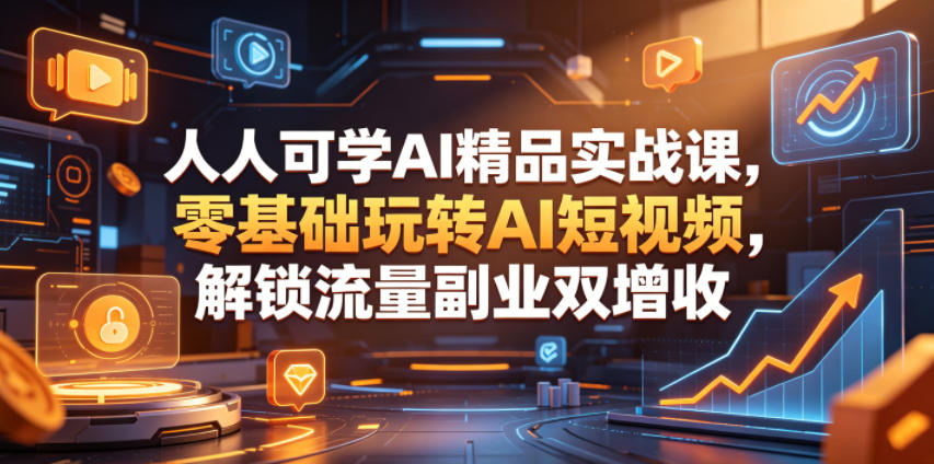 人人可学AI精品实战课，零基础玩转AI短视频，解锁流量副业双增收|网创挖金社