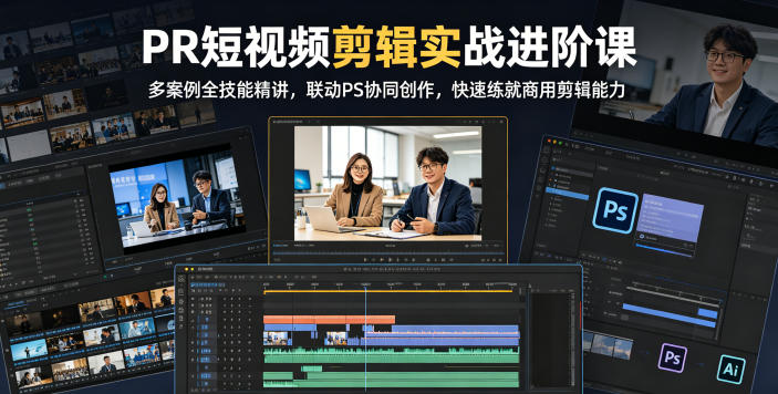 PR短视频剪辑实战进阶课，多案例全技能精讲，联动PS协同创作，快速练就商用剪辑能力|网创挖金社