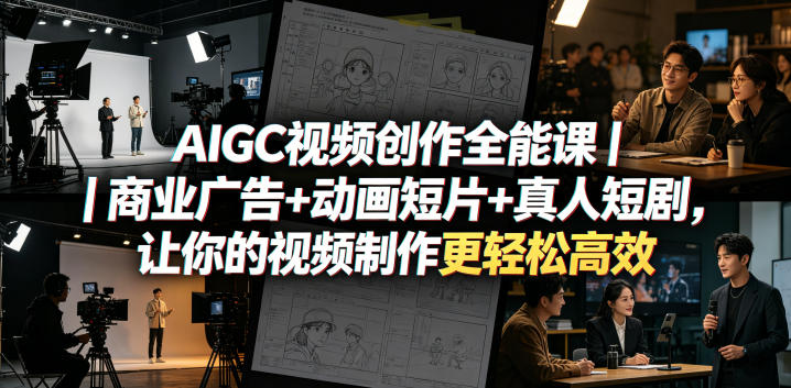 AIGC视频创作全能课｜商业广告+动画短片+真人短剧，让你的视频制作更轻松高效|网创挖金社
