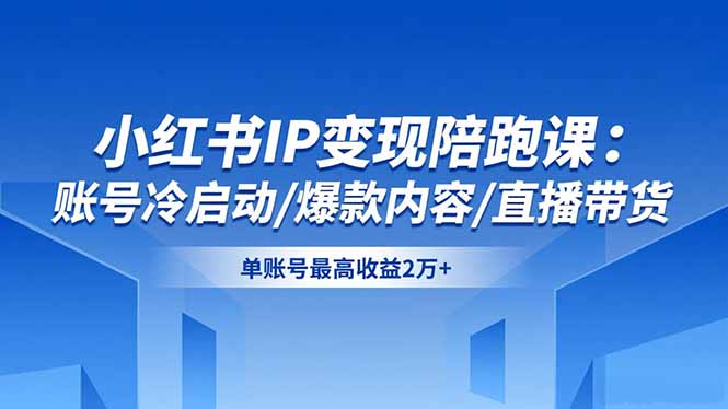 小红书IP变现陪跑课：账号冷启动/爆款内容/直播带货，单账号最高收益2万+|网创挖金社