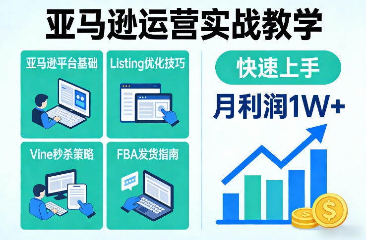 亚马逊运营实战教学，亚马逊平台+Listing优化+Vine秒杀+FBA发货等，快速上手，实现店铺月利润1W|网创挖金社