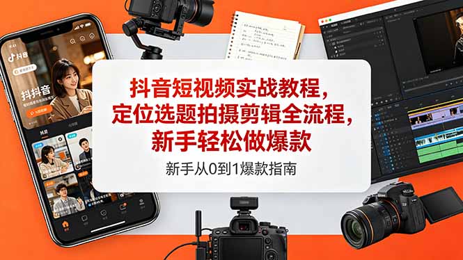 抖音短视频实战教程，定位选题拍摄剪辑全流程，新手轻松做爆款|网创挖金社