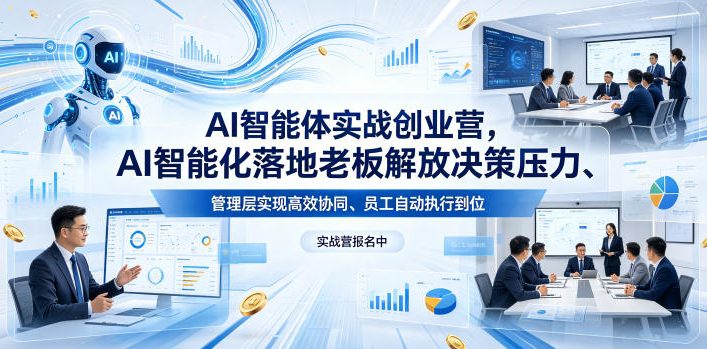 AI智能体实战创业营26年4月23-25号线下课，AI智能化落地老板解放决策压力、管理层实现高效协同、员工自动执行到位|网创挖金社