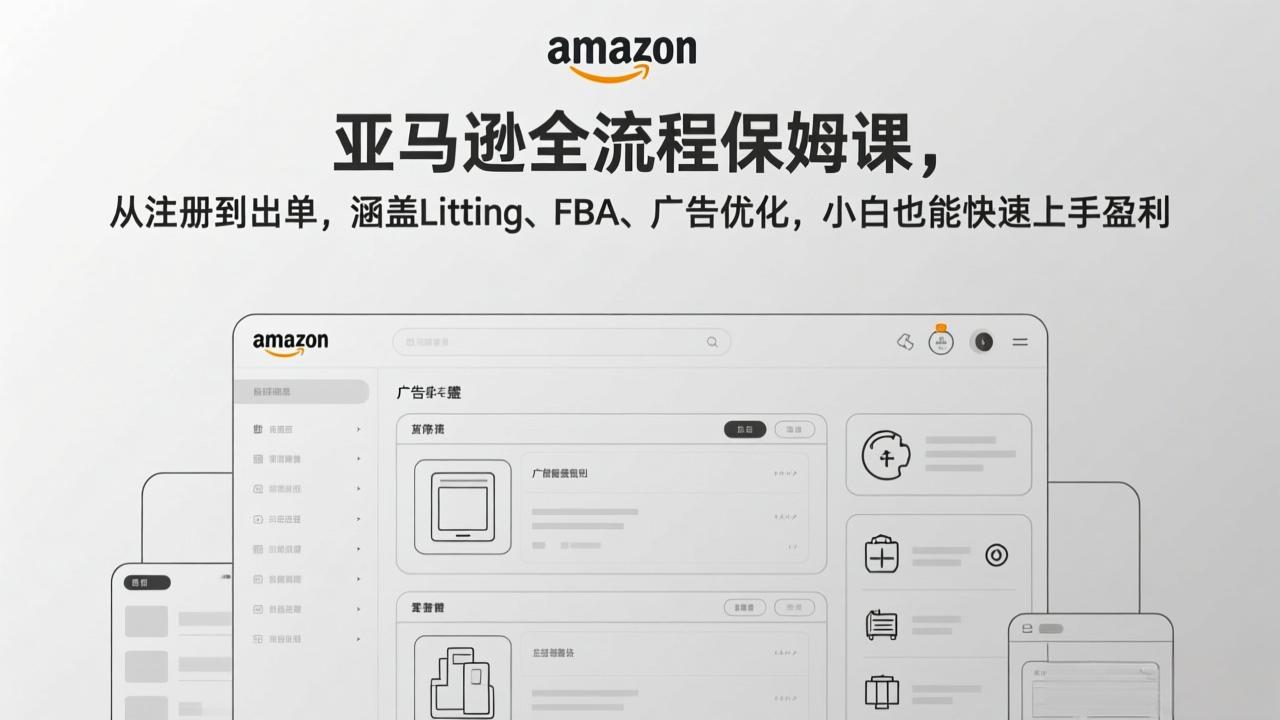 亚马逊全流程保姆课，从注册到出单，涵盖Listing、FBA、广告优化，小白也能快速上手盈利|网创挖金社