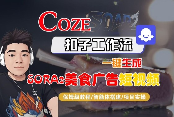 Coze扣子智能体工作流一键生成“SORA2美食广告“短视频，全流程保姆级教学|网创挖金社